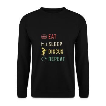Eat Sleep Discus Repeat Geschenk Shirt - Unisex Pullover - Schwarz - Vorne - Alina (178cm) & Michal (187cm)