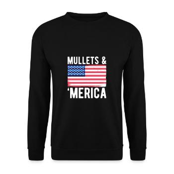 Mullets & Merica Shirt Geschenk USA Flagge - Unisex Pullover - Schwarz - Vorne - Alina (178cm) & Michal (187cm)