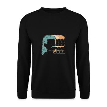 Vintage Retro Vokuhila Shirt Geschenk - Unisex Pullover - Schwarz - Vorne - Alina (178cm) & Michal (187cm)