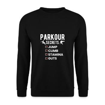 Parkour Secrets Shirt Geschenk - Unisex Pullover - Schwarz - Vorne - Alina (178cm) & Michal (187cm)
