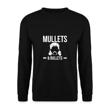 Mullet & Bullets Shirt Geschenk Vokuhila - Unisex Pullover - Schwarz - Vorne - Alina (178cm) & Michal (187cm)