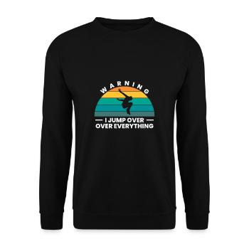 Warning I Jump Over Everything Parkour Läufer - Unisex Pullover - Schwarz - Vorne - Alina (178cm) & Michal (187cm)