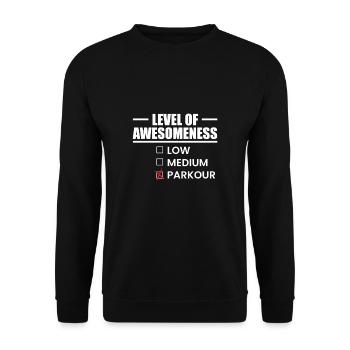 Level Of Awesomeness Geschenk Parkour Shirt - Unisex Pullover - Schwarz - Vorne - Alina (178cm) & Michal (187cm)
