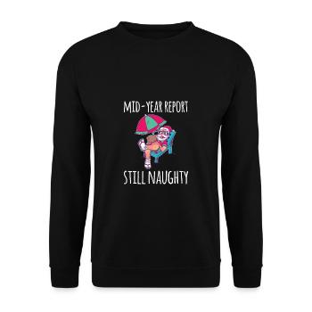 Mid-Year Report Still Naughty Weihnachtsmann - Unisex Pullover - Schwarz - Vorne - Alina (178cm) & Michal (187cm)