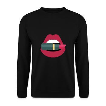 Makeup Artist Geschenkidee Shirt Kussmund - Unisex Pullover - Schwarz - Vorne - Alina (178cm) & Michal (187cm)