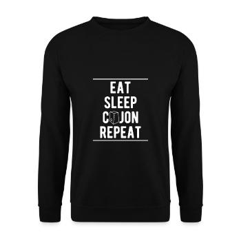 Eat Sleep Cajon Repeat Shirt Geschenk - Unisex Pullover - Schwarz - Vorne - Alina (178cm) & Michal (187cm)