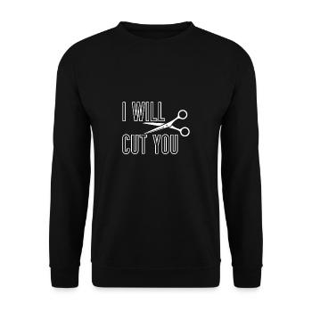 Je vais te couper chemise de barbier - Sweat-shirt Unisexe - noir - Devant - Alina (178cm) & Michal (187cm)