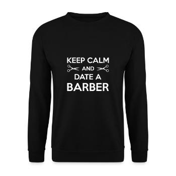 Restez calme et sortez avec un cadeau de chemise de barbier - Sweat-shirt Unisexe - noir - Devant - Alina (178cm) & Michal (187cm)