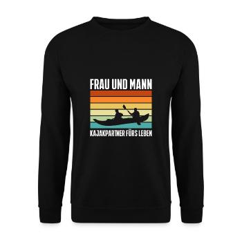 Frau Und Mann Kajakpartner Fürs Leben Shirt - Unisex Pullover - Schwarz - Vorne - Alina (178cm) & Michal (187cm)