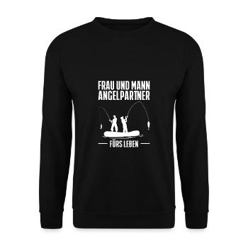 Frau Und Mann Angelpartner Fürs Leben - Unisex Pullover - Schwarz - Vorne - Alina (178cm) & Michal (187cm)