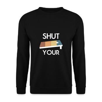 Shut Your Cornhole Shirt Geschenk - Unisex Pullover - Schwarz - Vorne - Alina (178cm) & Michal (187cm)