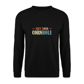 Shut Your Cornhole Shirt Geschenk - Unisex Pullover - Schwarz - Vorne - Alina (178cm) & Michal (187cm)