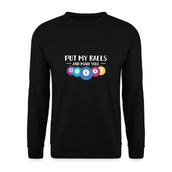 Mettre mes couilles et faire un cadeau de chemise Yell BINGO - Sweat-shirt Unisexe - noir - Devant - Alina (178cm) & Michal (187cm)