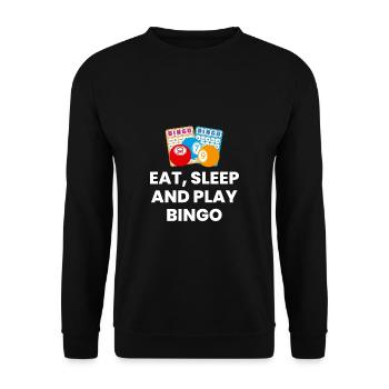 Eat Sleep And Play Bingo Shirt Geschenk - Unisex Pullover - Schwarz - Vorne - Alina (178cm) & Michal (187cm)