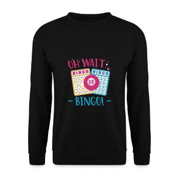 Oh Wait.. BINGO Shirt Geschenk - Unisex Pullover - Schwarz - Vorne - Alina (178cm) & Michal (187cm)
