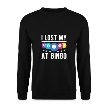 I Lost My Balls At Bingo Shirt Geschenk - Unisex Pullover - Schwarz - Vorne - Alina (178cm) & Michal (187cm)