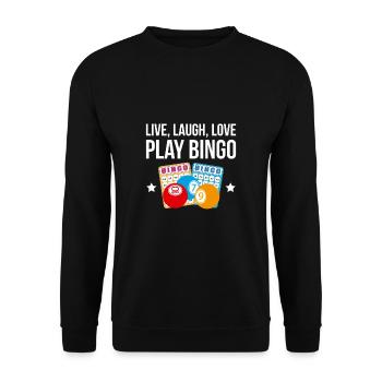 Live Laught Love Play Bingo Shirt Geschenk - Unisex Pullover - Schwarz - Vorne - Alina (178cm) & Michal (187cm)