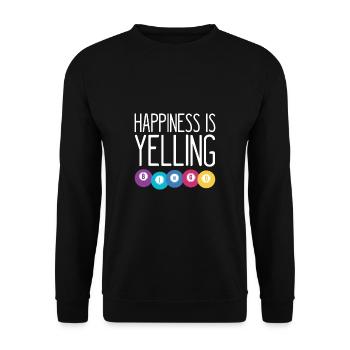 Happiness Is Yelling BINGO Geschenk Shirt - Unisex Pullover - Schwarz - Vorne - Alina (178cm) & Michal (187cm)
