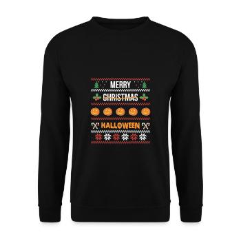 Merry Christmas ... Halloween Shirt Geschenk - Unisex Pullover - Schwarz - Vorne - Alina (178cm) & Michal (187cm)