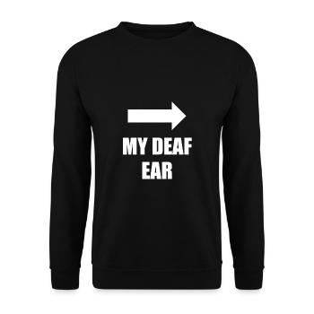 My Deaf Ear Mein Taubes Ohr Shirt - Unisex Pullover - Schwarz - Vorne - Alina (178cm) & Michal (187cm)