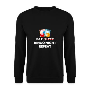 Eat Sleep Bingo Repeat Shirt - Unisex Pullover - Schwarz - Vorne - Alina (178cm) & Michal (187cm)