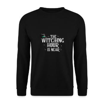 The Witching Hour Is Near Shirt Hexe Halloween - Unisex Pullover - Schwarz - Vorne - Alina (178cm) & Michal (187cm)