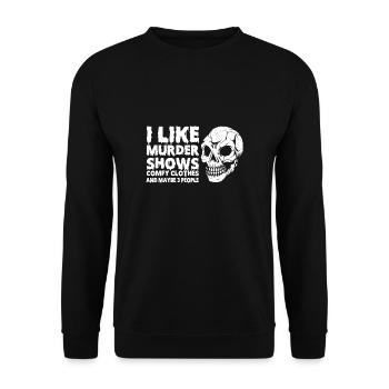 J’aime les séries de meurtres... Cadeau chemise d’Halloween - Sweat-shirt Unisexe - noir - Devant - Alina (178cm) & Michal (187cm)