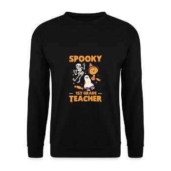 Spooky 1st Grade Teacher Shirt Geschenk - Unisex Pullover - Schwarz - Vorne - Alina (178cm) & Michal (187cm)