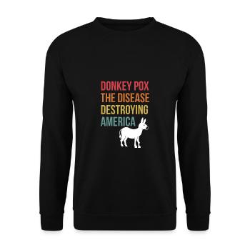 Donkey Pox Amerika Flagge Shirt - Unisex Pullover - Schwarz - Vorne - Alina (178cm) & Michal (187cm)
