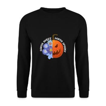 Sorta Sweet Sorta Spooky Kürbis Halloween - Unisex Pullover - Schwarz - Vorne - Alina (178cm) & Michal (187cm)