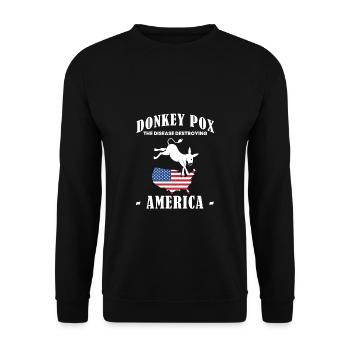Donkey Pox Amerika Flagge Shirt - Unisex Pullover - Schwarz - Vorne - Alina (178cm) & Michal (187cm)
