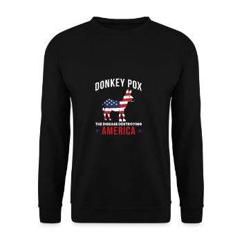 Donkey Pox Amerika Flagge Shirt - Unisex Pullover - Schwarz - Vorne - Alina (178cm) & Michal (187cm)