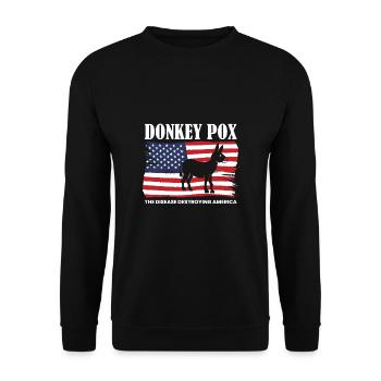 Donkey Pox Amerika Flagge Shirt - Unisex Pullover - Schwarz - Vorne - Alina (178cm) & Michal (187cm)