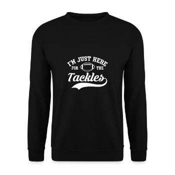 At Just Here For The Tackles Shirt Lineman - Unisex Sweatshirt - black - Front - Alina (178cm) & Michal (187cm)