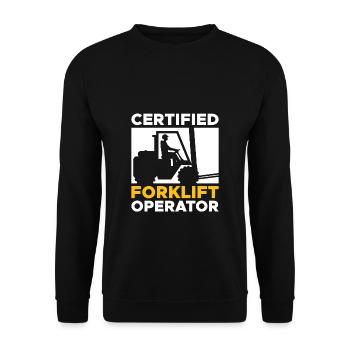 Certified Forklift Operator Shirt Gabelstapler - Unisex Pullover - Schwarz - Vorne - Alina (178cm) & Michal (187cm)