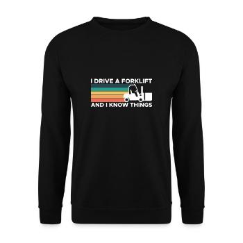 Vintage Retro Forklift Gabelstapler Shirt - Unisex Pullover - Schwarz - Vorne - Alina (178cm) & Michal (187cm)