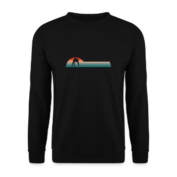 Vintage Retro Lineman Linebacker Football Shirt - Unisex Pullover - Schwarz - Vorne - Alina (178cm) & Michal (187cm)