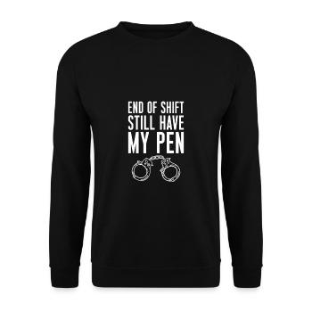 Fin de quart de travail J’ai toujours mon cadeau de chemise stylo - Sweat-shirt Unisexe - noir - Devant - Alina (178cm) & Michal (187cm)