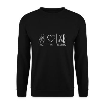 Peace Love Dog Groom Chemise de coiffeur pour chien - Sweat-shirt Unisexe - noir - Devant - Alina (178cm) & Michal (187cm)