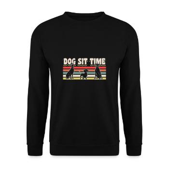 Vintage Retro Dog Sit Time Shirt Geschenk - Unisex Pullover - Schwarz - Vorne - Alina (178cm) & Michal (187cm)