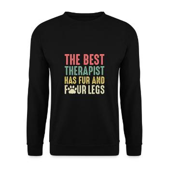 The Best Therapist Has Fur And Four Legs - Unisex Pullover - Schwarz - Vorne - Alina (178cm) & Michal (187cm)