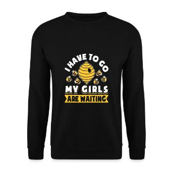 I Have To Go My Girls Are Waiting Shirt - Unisex Pullover - Schwarz - Vorne - Alina (178cm) & Michal (187cm)