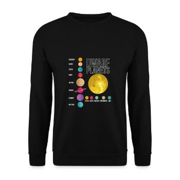 Planeten Shirt Geschenk Universum - Unisex Pullover - Schwarz - Vorne - Alina (178cm) & Michal (187cm)