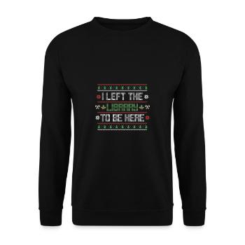 Ugly Christmas Shirt Library Bibliothek Geschenk - Unisex Pullover - Schwarz - Vorne - Alina (178cm) & Michal (187cm)