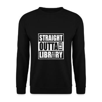 Straight Outta The Library Shirt Geschenk - Unisex Pullover - Schwarz - Vorne - Alina (178cm) & Michal (187cm)