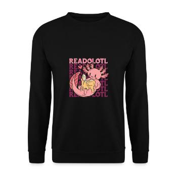 Redolotl Shirt Geschenk Bibliothek Bücher - Unisex Pullover - Schwarz - Vorne - Alina (178cm) & Michal (187cm)