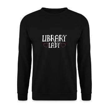 Library Lady Shirt Geschenk - Unisex Pullover - Schwarz - Vorne - Alina (178cm) & Michal (187cm)