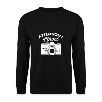 Attention I Shoot Photographer Shirt - Unisex Sweatshirt - black - Front - Alina (178cm) & Michal (187cm)