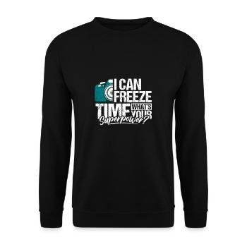 Je peux geler le temps Quelle est votre chemise Superpower - Sweat-shirt Unisexe - noir - Devant - Alina (178cm) & Michal (187cm)