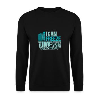 Je peux geler le temps Quelle est votre chemise Superpower - Sweat-shirt Unisexe - noir - Devant - Alina (178cm) & Michal (187cm)